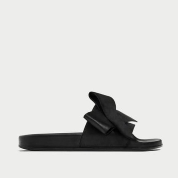 🖤 ZARA- SATIN BOW SLIDES Size 5 - Picture 4 of 8